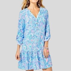 Lilly Pulitzer Women's CHARLEE TUNIC Dress Zanzibar Blue Fish Kiss XL NWT